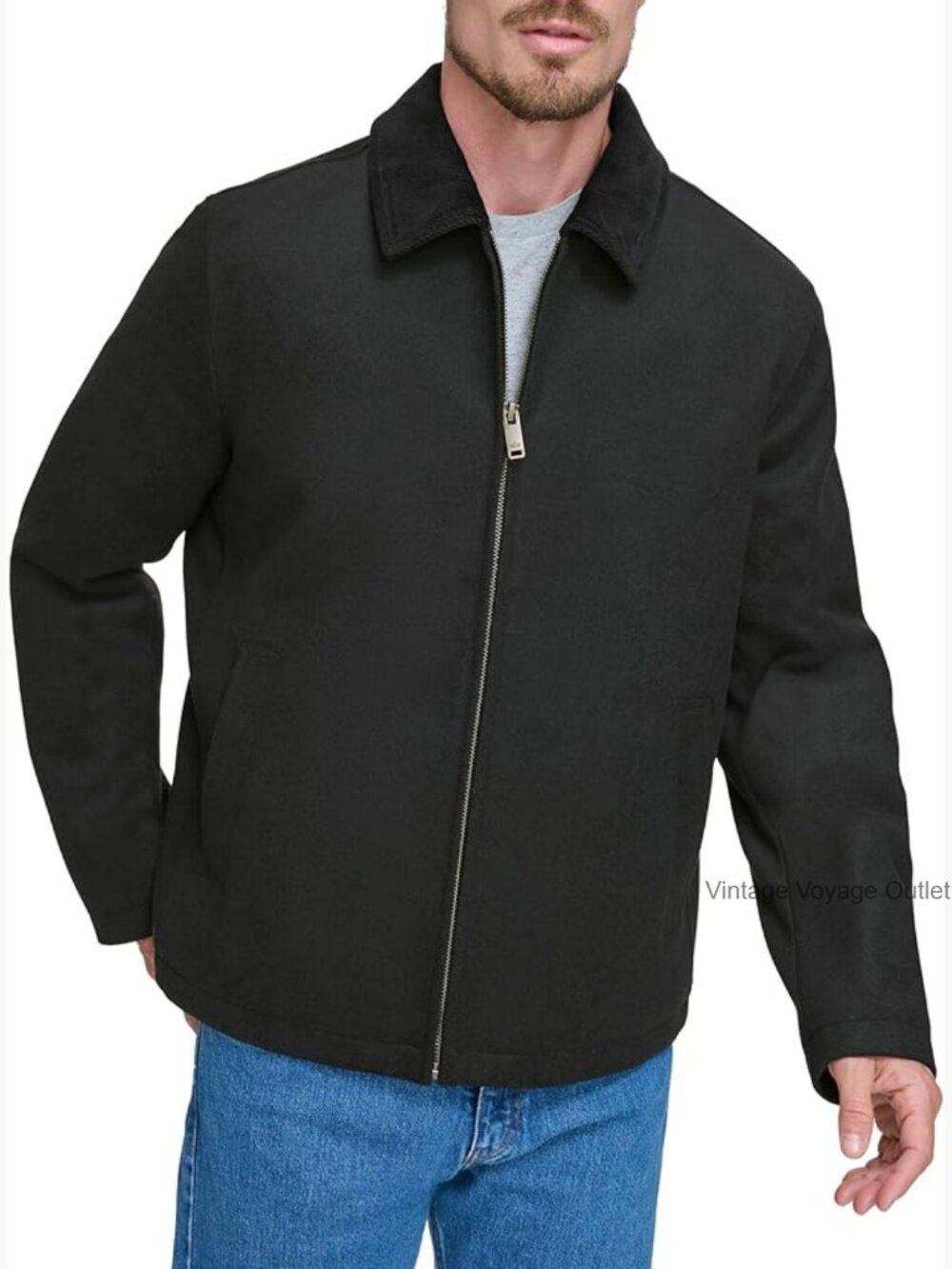 Men's Wool Blend Zip Up Jacket With Quilted Bib Jacket Coat